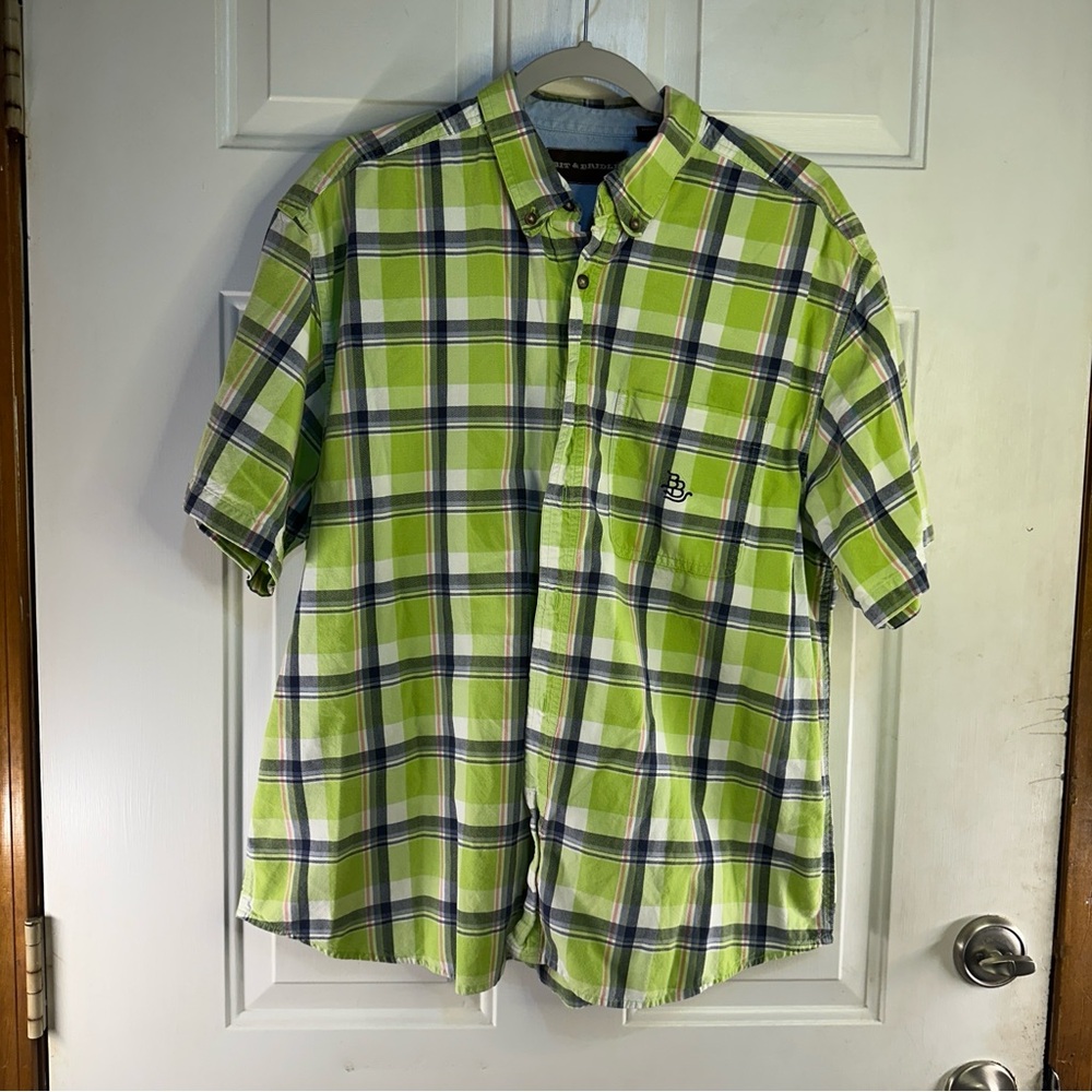 Bit & Bridle Mens XL Shirt Short Sleeve Green Plaid Button Up Bit and Bridle‎